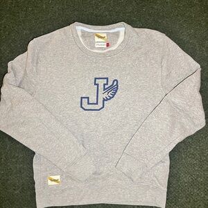 Tracksmith Light Gray Crewneck with Blue Emblem